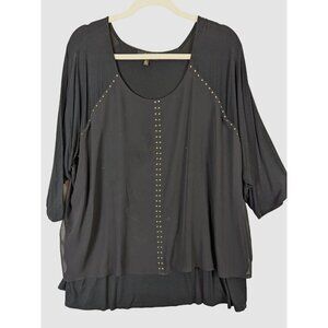 Melissa Paige Top Women Plus size 2X Black Chiffon Overlay T Goth Embellished